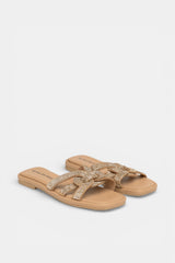 LIVI FLAT SANDAL WITH BRAIDED STRAPS AND RHINESTONES