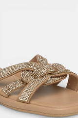 LIVI FLAT SANDAL WITH BRAIDED STRAPS AND RHINESTONES