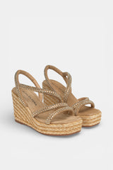NADIA WEDGE SANDAL WITH EMBELLISHED CROSSOVER STRAPS