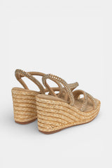 NADIA WEDGE SANDAL WITH EMBELLISHED CROSSOVER STRAPS